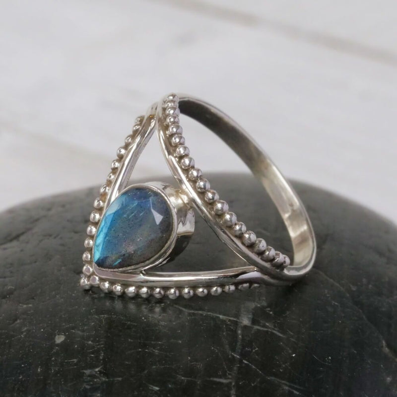 Sterling Silver Spotted Triangle Ring - Labradorite