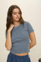 Washed Ribbed Short Sleeve Cropped Knit Tee