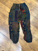 Dark Patchwork Pants with Rope Drawstring