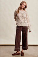 Bobble Pointelle Knit Sweater-Oatmeal
