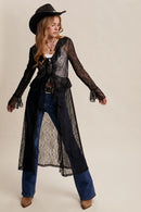 Sheer Lace Ruffle Duster- Black