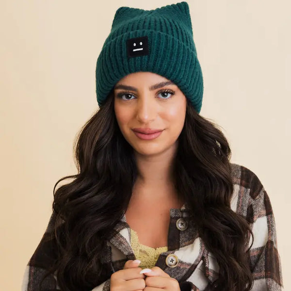 Chill Vibes Soft Ribbed Square Top Beanie