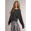 Oversized Boatneck Knit Pullover Sweater - Charcoal