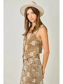 Embroidered Corduroy Vest- Washed Toffee