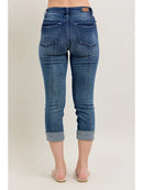 Mid Rise Dark Wash Cuffed Capri