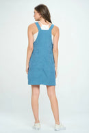 Square Neck Corduroy Dress with Pockets