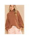 Mock Neck Balloon Sleeve Cable Knit Pullover Sweater - Burnt Topaz