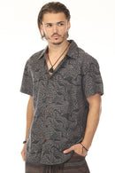 Abst Mushroom Print SS Shirt- Black