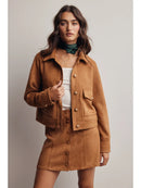 Lined Stretch Suede Utility Jacket - Camel