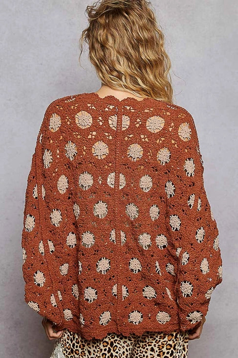 Contrast Crochet Cardigan Top