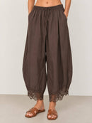 Woven Barrel Pants W/ Lace Detail