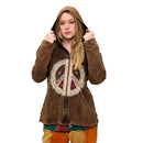 Zip-Up Jacket Vintage Washed Peace Sign Patch Embroidered