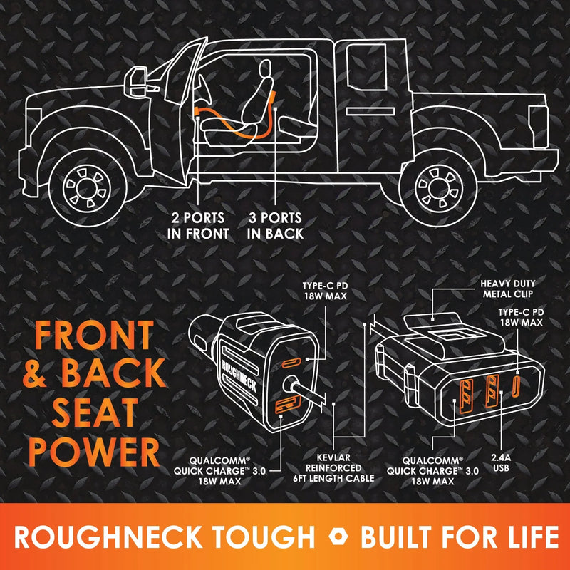 Roughneck Car Charger Multi-Port Backseat Extender