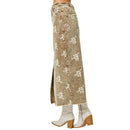 Embroidered Front Slit Corduroy Skirt