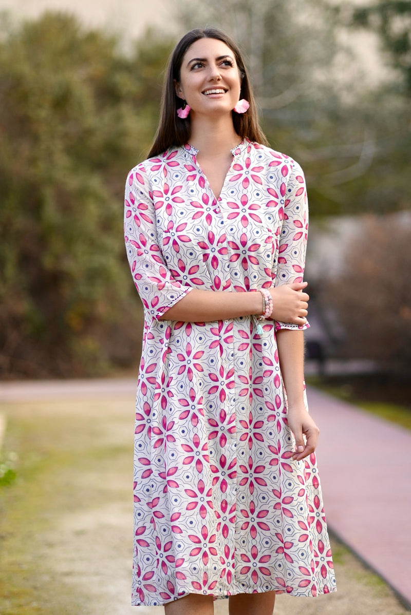 Heather Cotton Dress - Pink & Blue