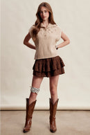Floral Embroidered Mock Neck Sweater Vest Taupe