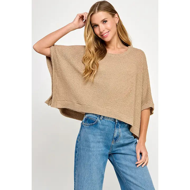 Waffle Texture Poncho Layering Top