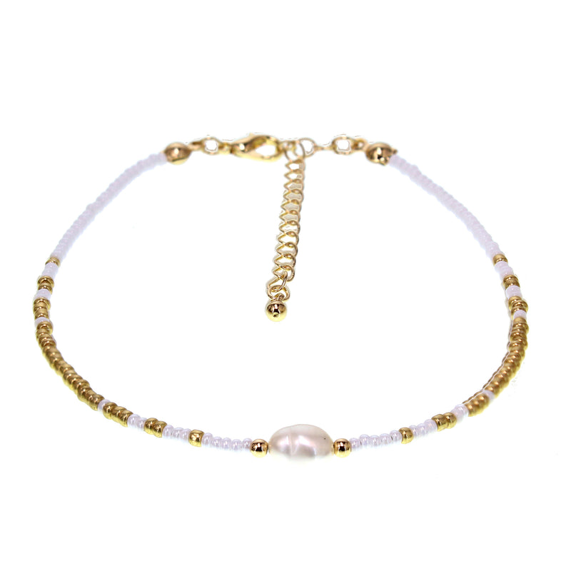 Seed Bead Anklet with Fresh Water Pearl