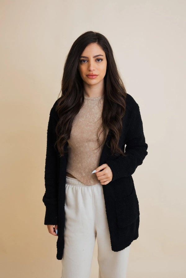 Comfy Boucle Longline Cardigan with Pockets