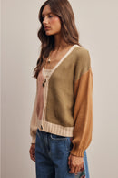 Color Block Knit Cardigan- Olive Multi