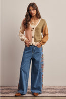 Color Block Knit Cardigan- Olive Multi