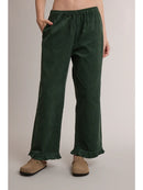Corduroy Ruffle Hem Pants - Forest