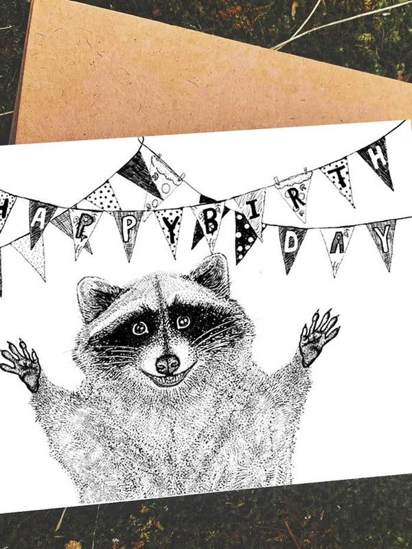 Happy Birthday Raccoon Card Animal Nature Party