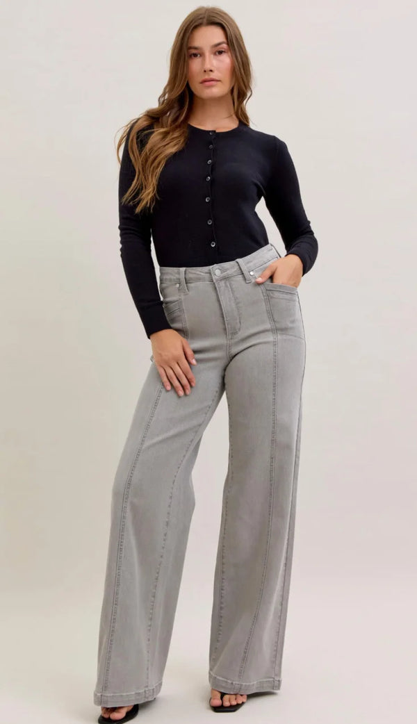 Judy Blue High Waisted Retro Grey Wide Denim