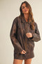 Washed Leather Zip Up Jacket
