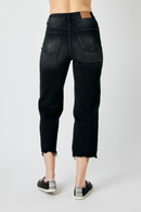 Judy Blue High Waist Raw Hem Crop Black Jeans