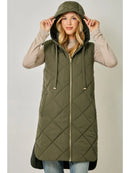 Quilted Puffer Long Hoodie Vest