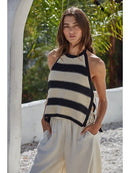 Knit Sweater Cotton Crochet Striped Halter Top