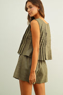 Elastic Band Waist with Tied On the Side Shorts- Olive
