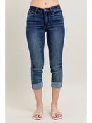 Mid Rise Dark Wash Cuffed Capri