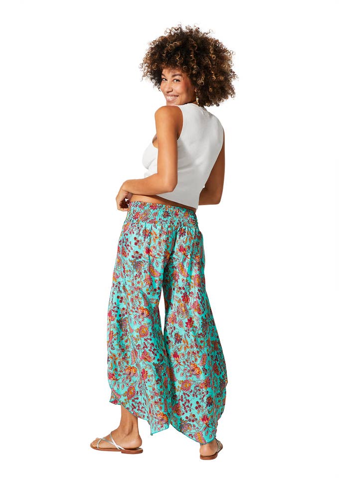 Asymmetric Summer Pants-Turquoise