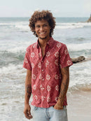 Men's Short Sleeve Button Down- Organic Cotton- Brick Starburst