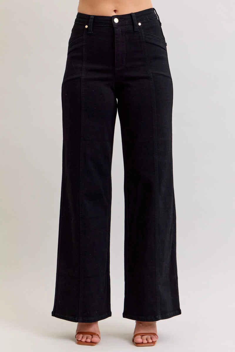 Judy Blue HW Retro Wide Leg Black Denim Jeans