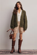 Handmade Chunky Knit Cardigan- Green Olive