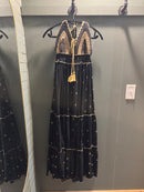 Long Gold Stamped Crochet Top Dress