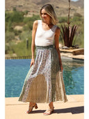 Mixed Print Smocked Waist Maxi Skirt