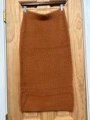 Fuzzy Knit Side Slit Sweater Skirt- Camel