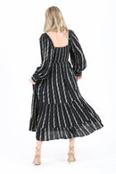 V Neck Twist Front Long Sleeve Maxi Dress - Black
