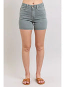 High Waisted Stone Blue Back Pocket Embroidery Shorts