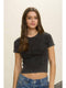 Washed Ribbed Short Sleeve Cropped Knit Tee