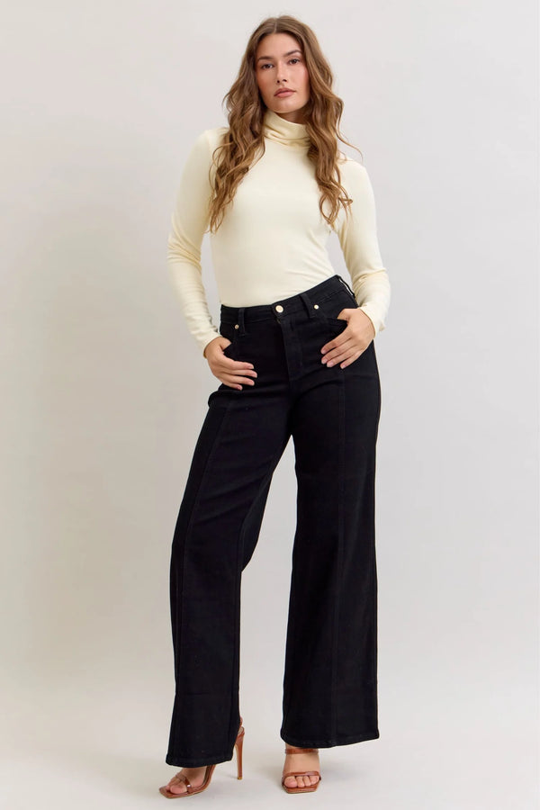 Judy Blue HW Retro Wide Leg Black Denim Jeans