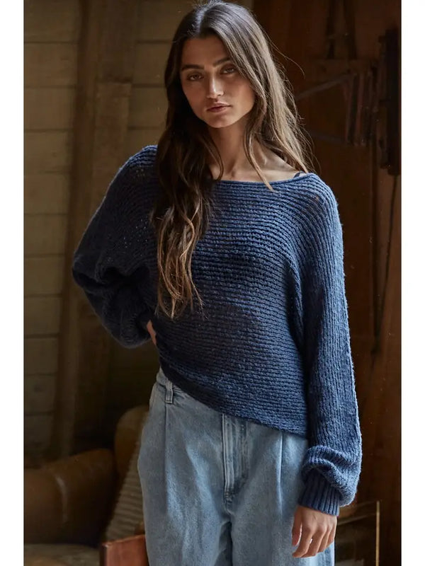 Sweater Knit Crochet Round Neck Long Sleeve Top