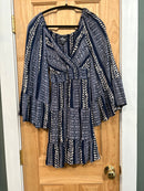 Silver Lurex Bell Sleeve Dress with Crochet Detail Neckline