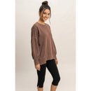 Pigment Dye Oversized Raw Edge Sweatshirt- Dark Brown