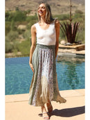 Mixed Print Smocked Waist Maxi Skirt