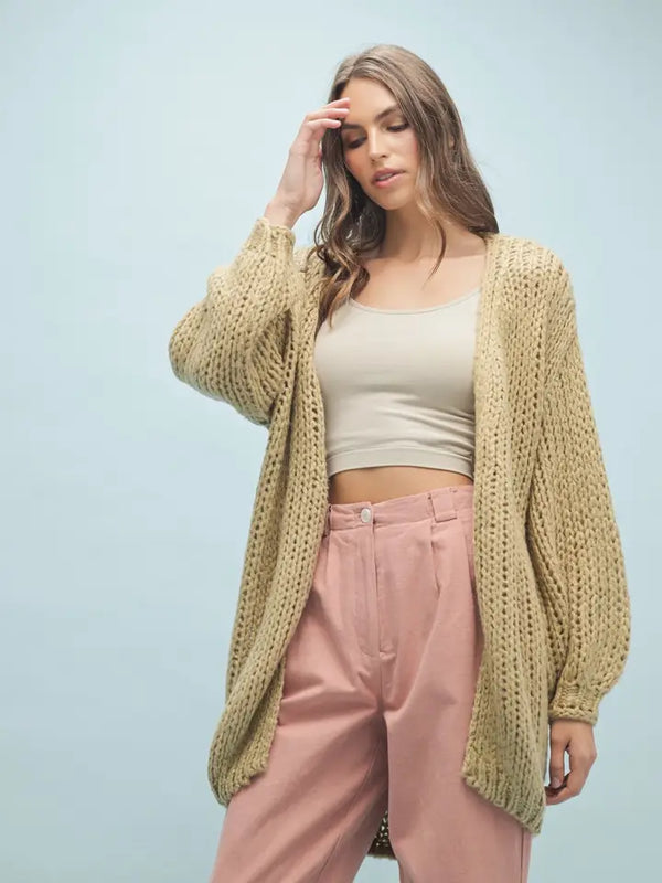 Open-Knit Chunky Sweater Cardigan